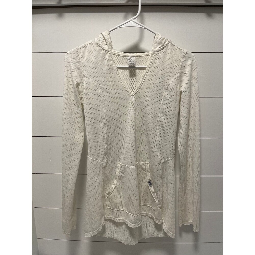 PrAna Women's Angie White Hooded Long Sleeve Top Size Small Beach Athleisure